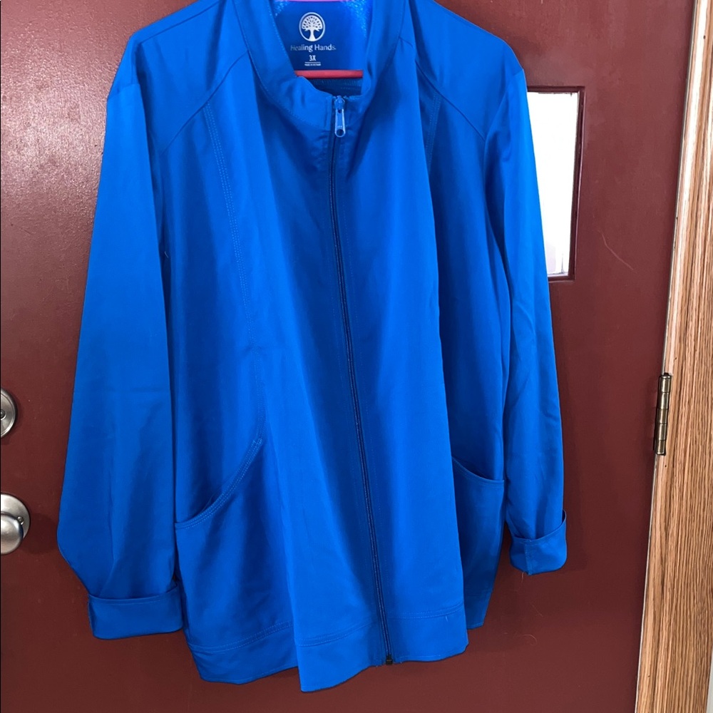 Plus Size SCRUB JACKET Healing Hands Royal Blue Jacket Like New!